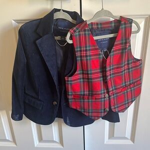 Janie and Jack Navy Blazer with Red Plaid Vest